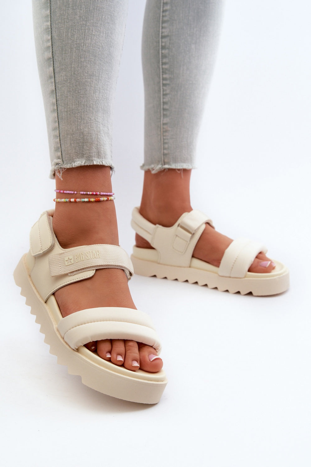 Step In Style Beige Platform Sandals with Touch Fastening - view 3