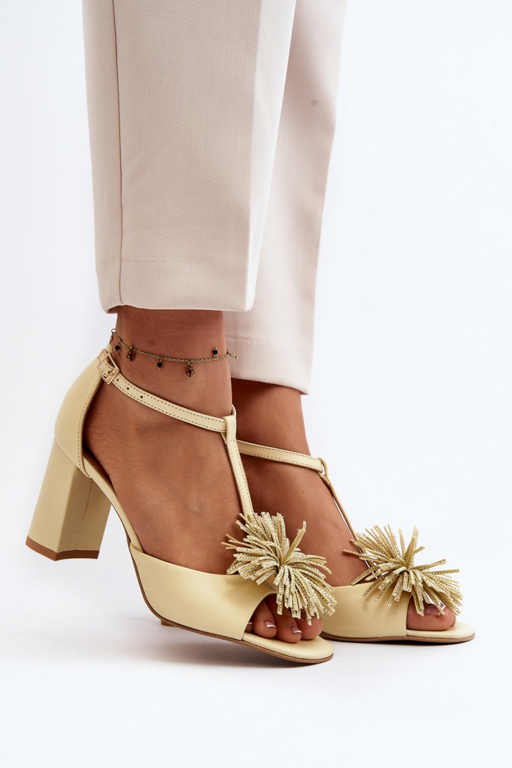 Step In Style Laura Messi Beige Leather Heeled Sandals