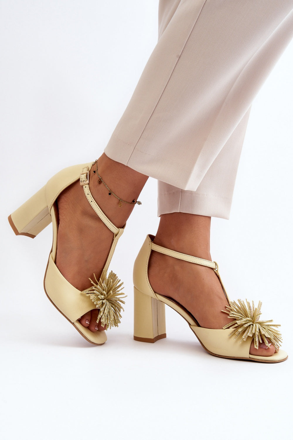 Step In Style Laura Messi Beige Leather Heeled Sandals - view 3