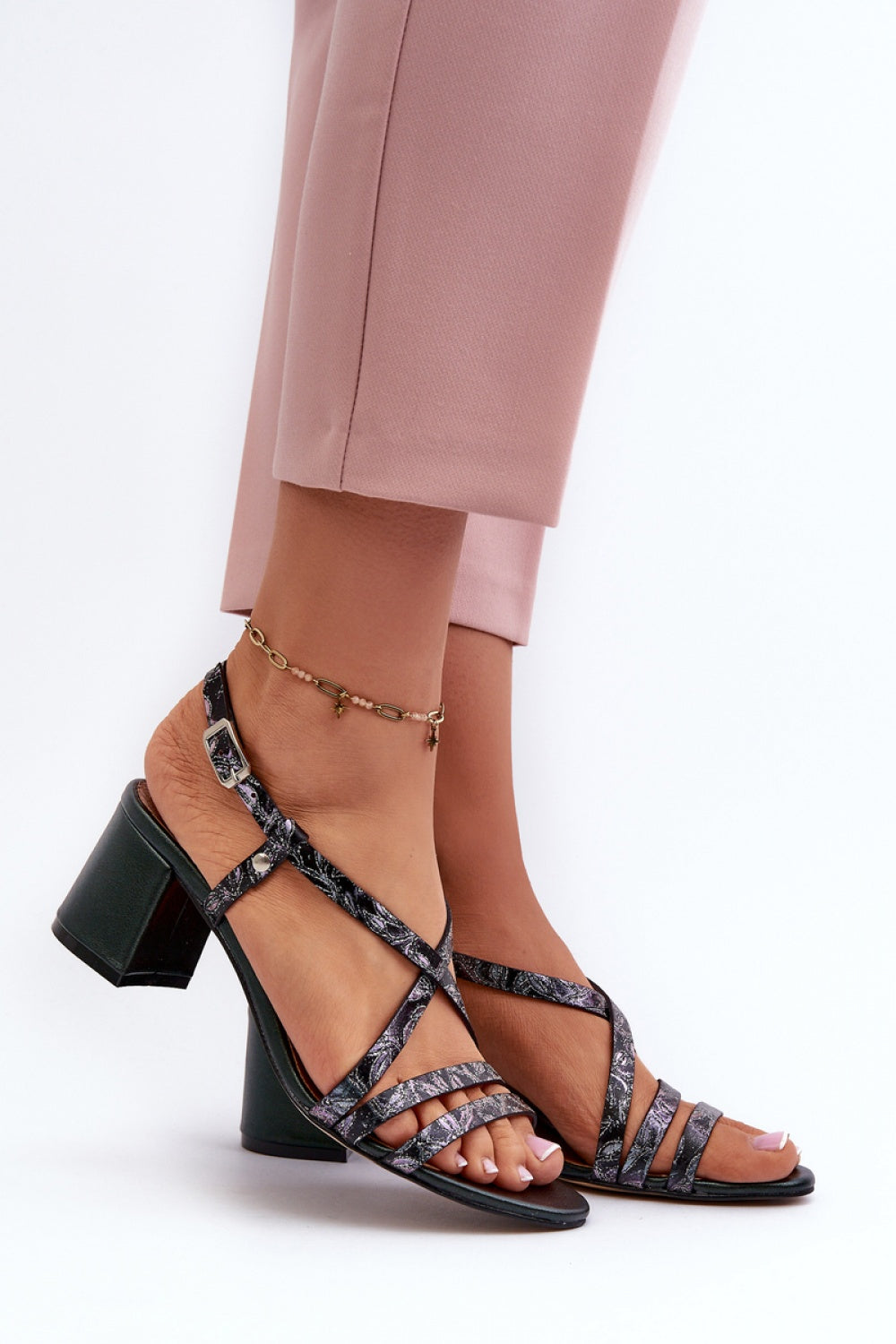 Step In Style Maciejka Dark Green Leather Heeled Sandals