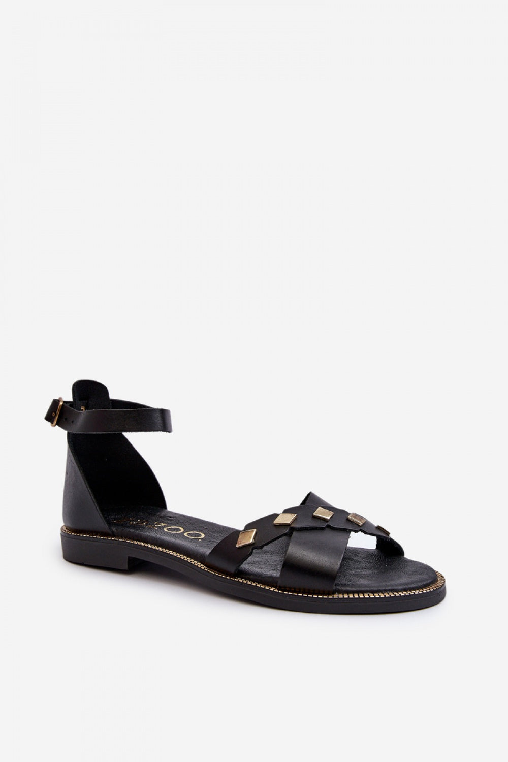 Step In Style Zazoo Black Leather Flat Sandals - view 2