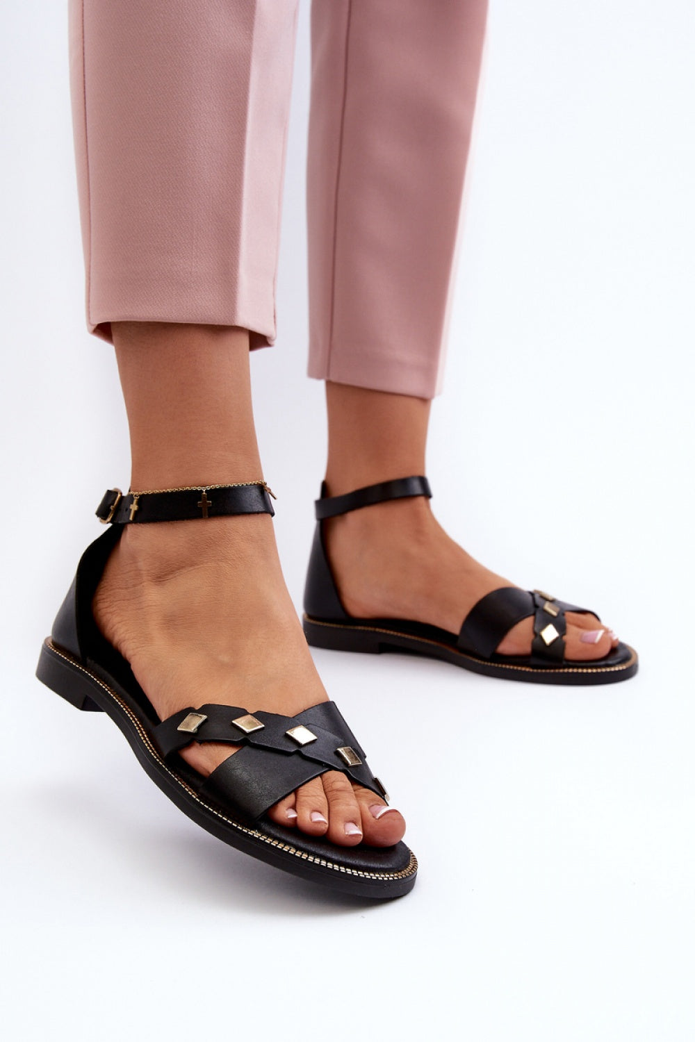 Step In Style Zazoo Black Leather Flat Sandals - view 3
