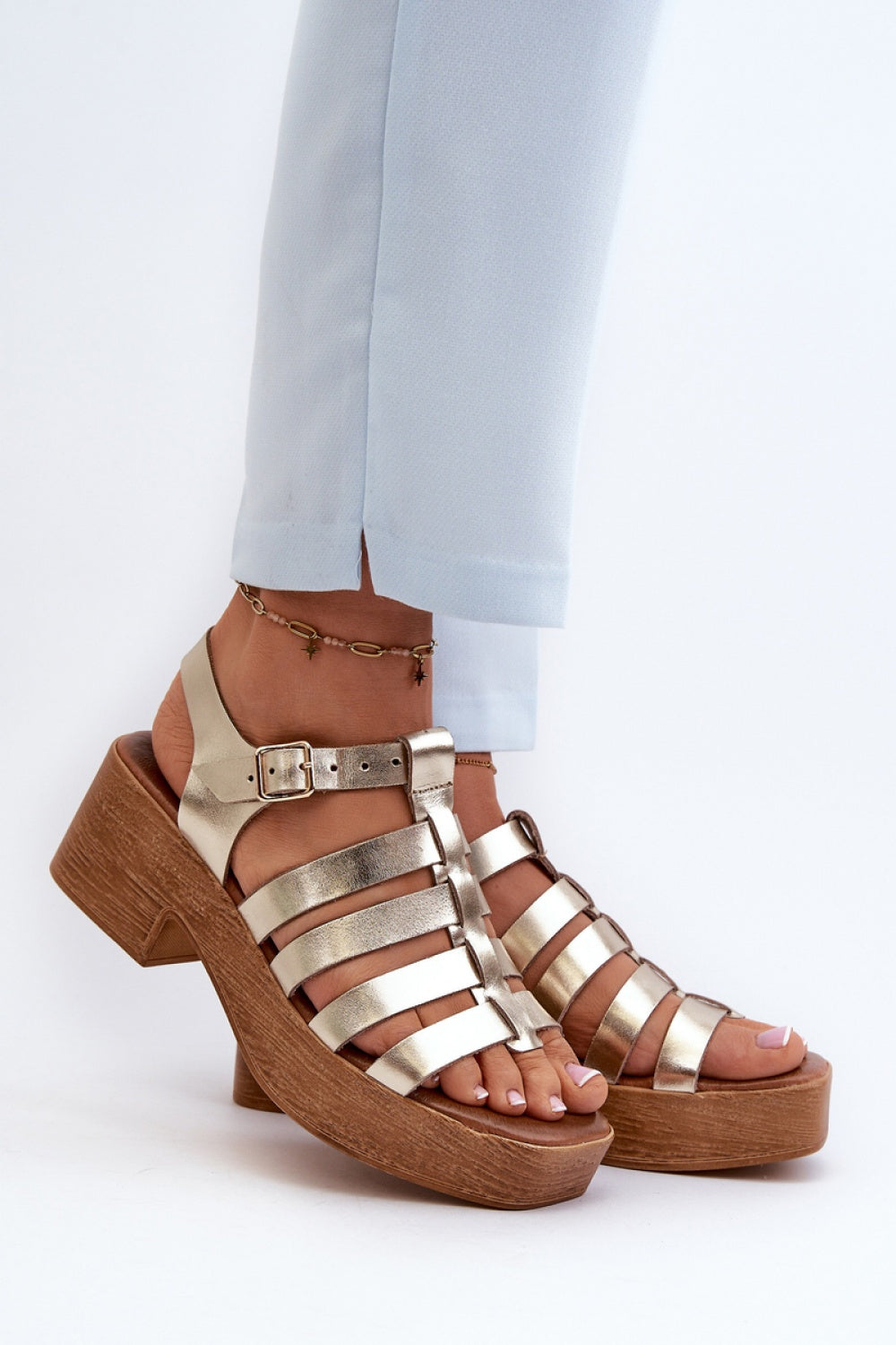 Step In Style Zazoo Gold Leather Heeled Sandals