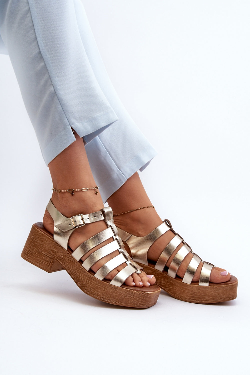Step In Style Zazoo Gold Leather Heeled Sandals - view 2