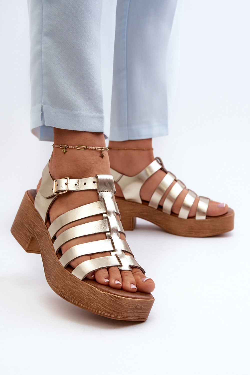 Step In Style Zazoo Gold Leather Heeled Sandals - view 3
