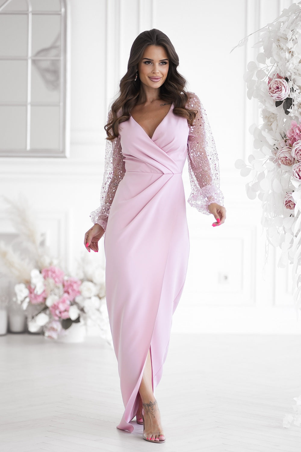 Bicotone Pink Sequin Maxi Dress
