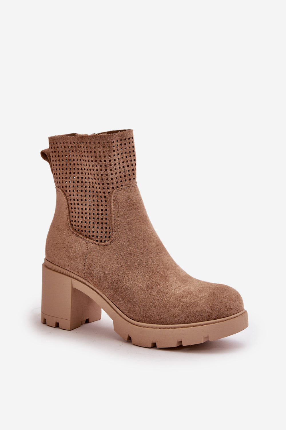 Step In Style Rashmi Beige Faux Suede Block Heel Heeled Ankle Boots - view 2