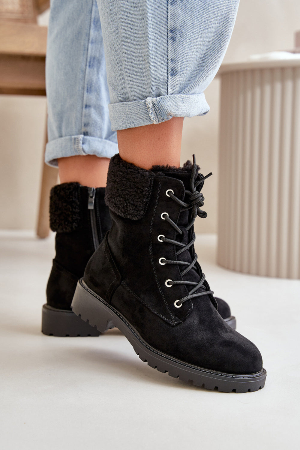 Step In Style Mivael Black Faux Suede Lace Up Ankle Boots - view 3