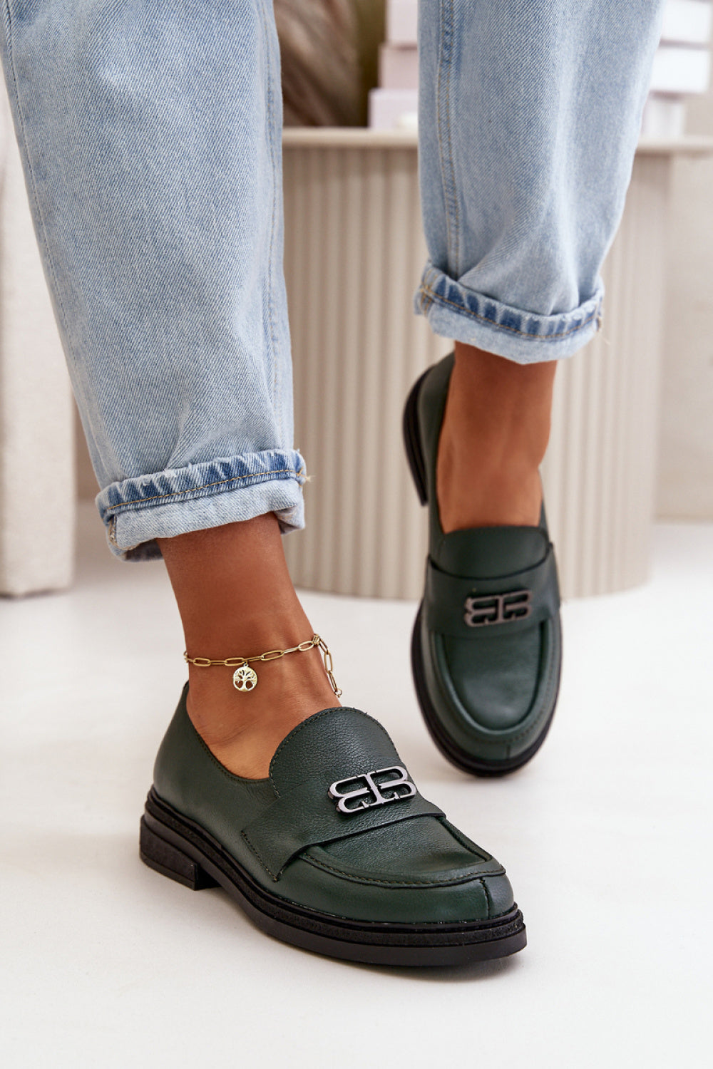 Step In Style Zazoo Dark Green Flat Shoes - view 3