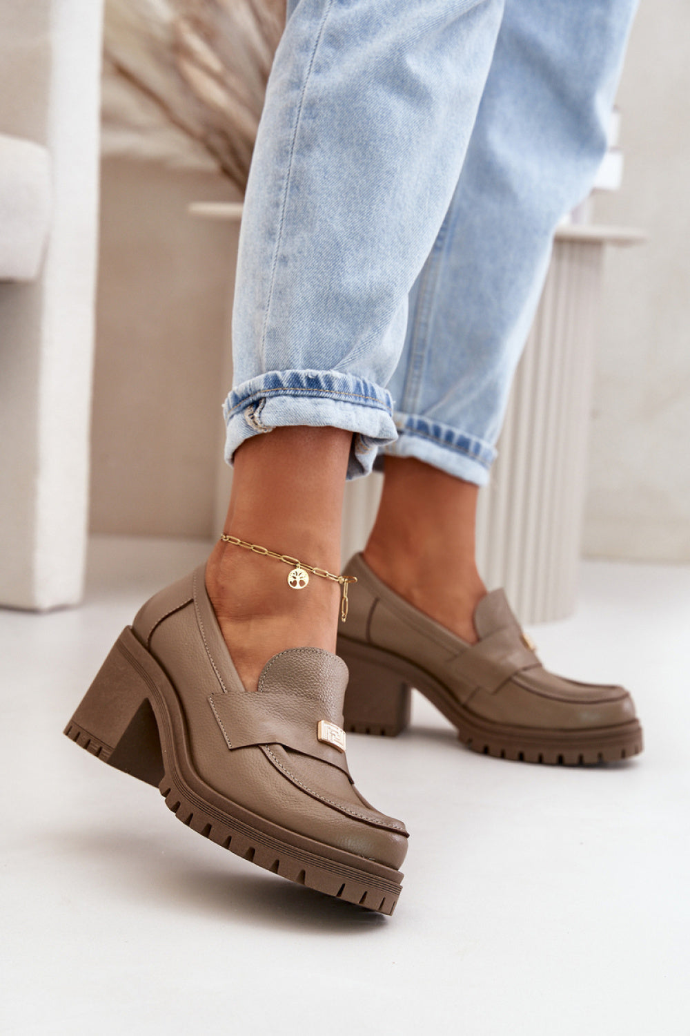 Step In Style Zazoo Dark Beige Platform Heeled Shoes
