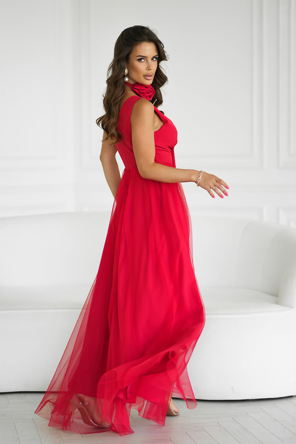 Bicotone Red Maxi Dress with Belt - view 2