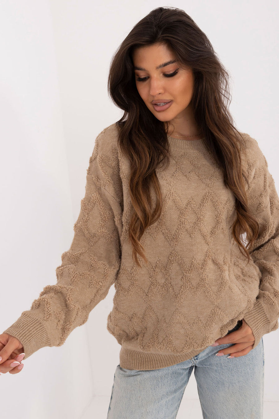 AT Dark Beige Acrylic Long Sleeve Jumper