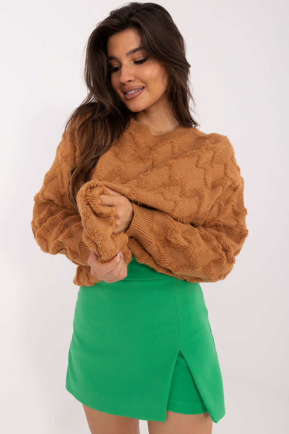 AT Light Brown Round Neck Long Sleeve Jumper