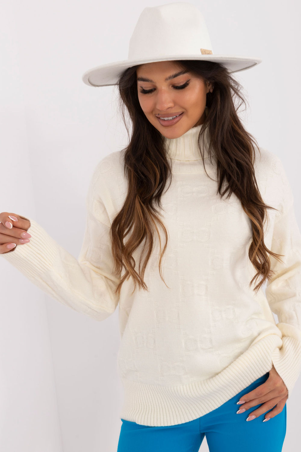 AT Ecru Long Sleeve Roll Neck Jumper