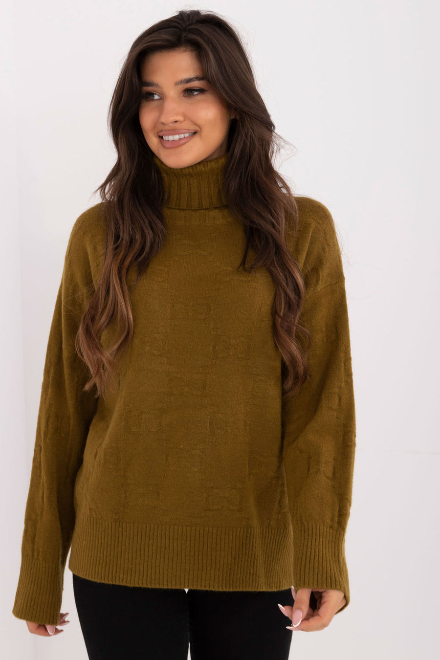 AT Olive Long Sleeve Roll Neck Jumper