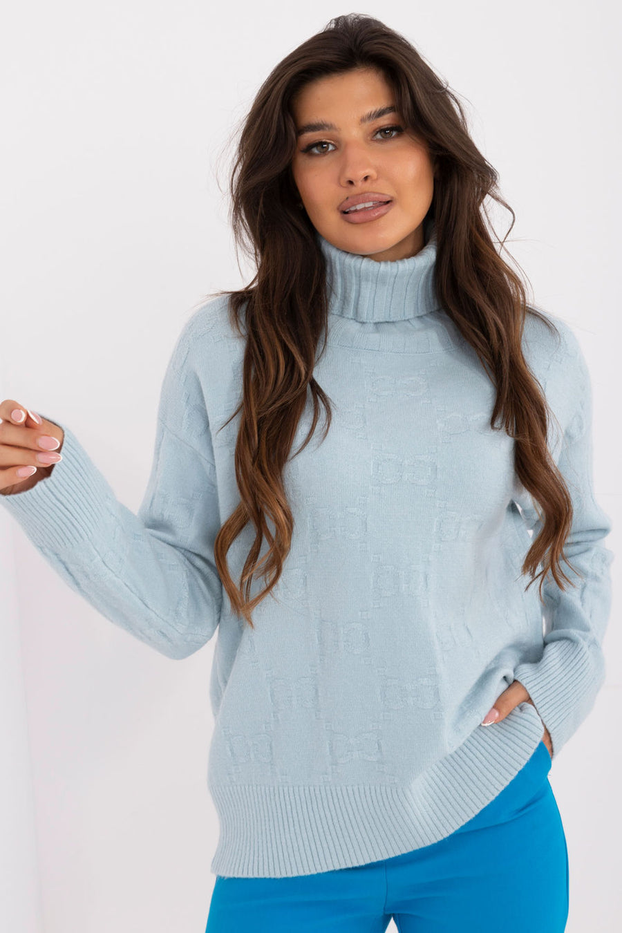 AT Sky Blue Long Sleeve Roll Neck Jumper