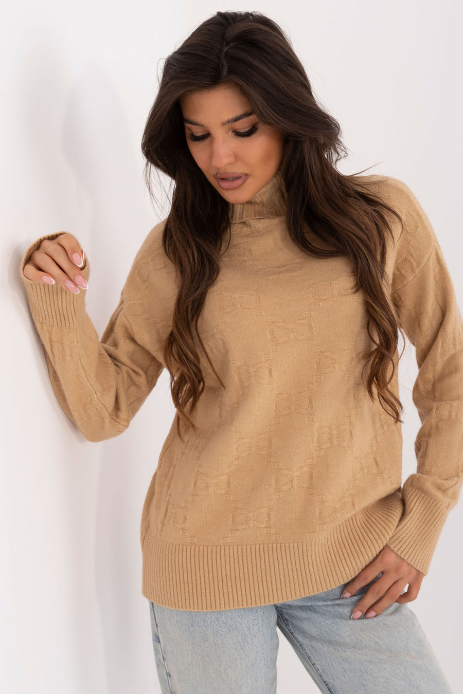 AT Camel Long Sleeve Roll Neck Jumper