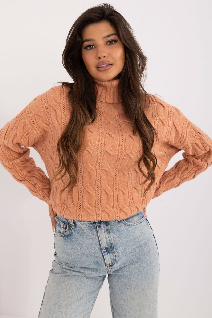 AT Light Orange Long Sleeve Roll Neck Jumper