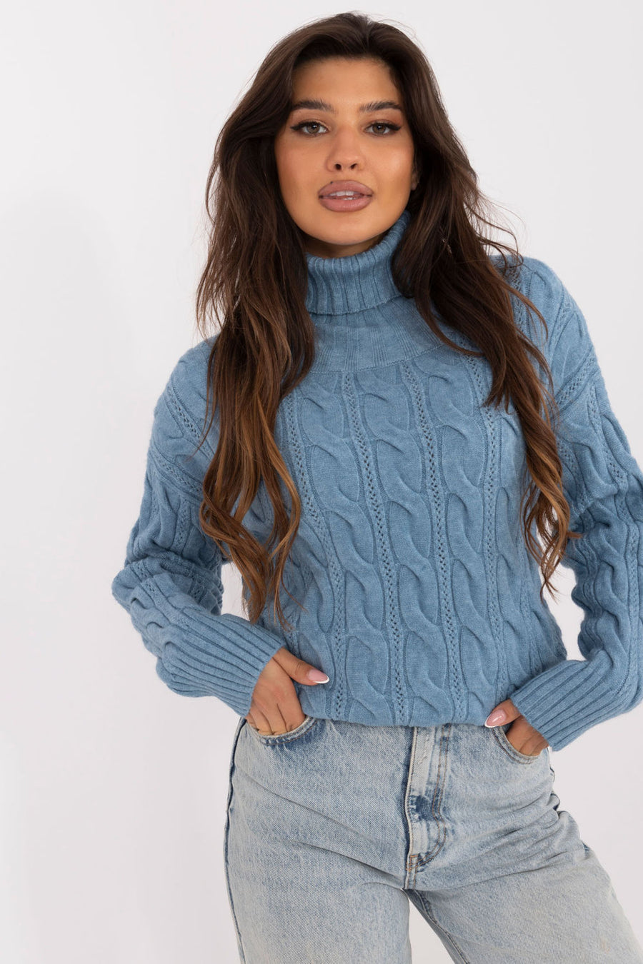 AT Blue Long Sleeve Roll Neck Jumper