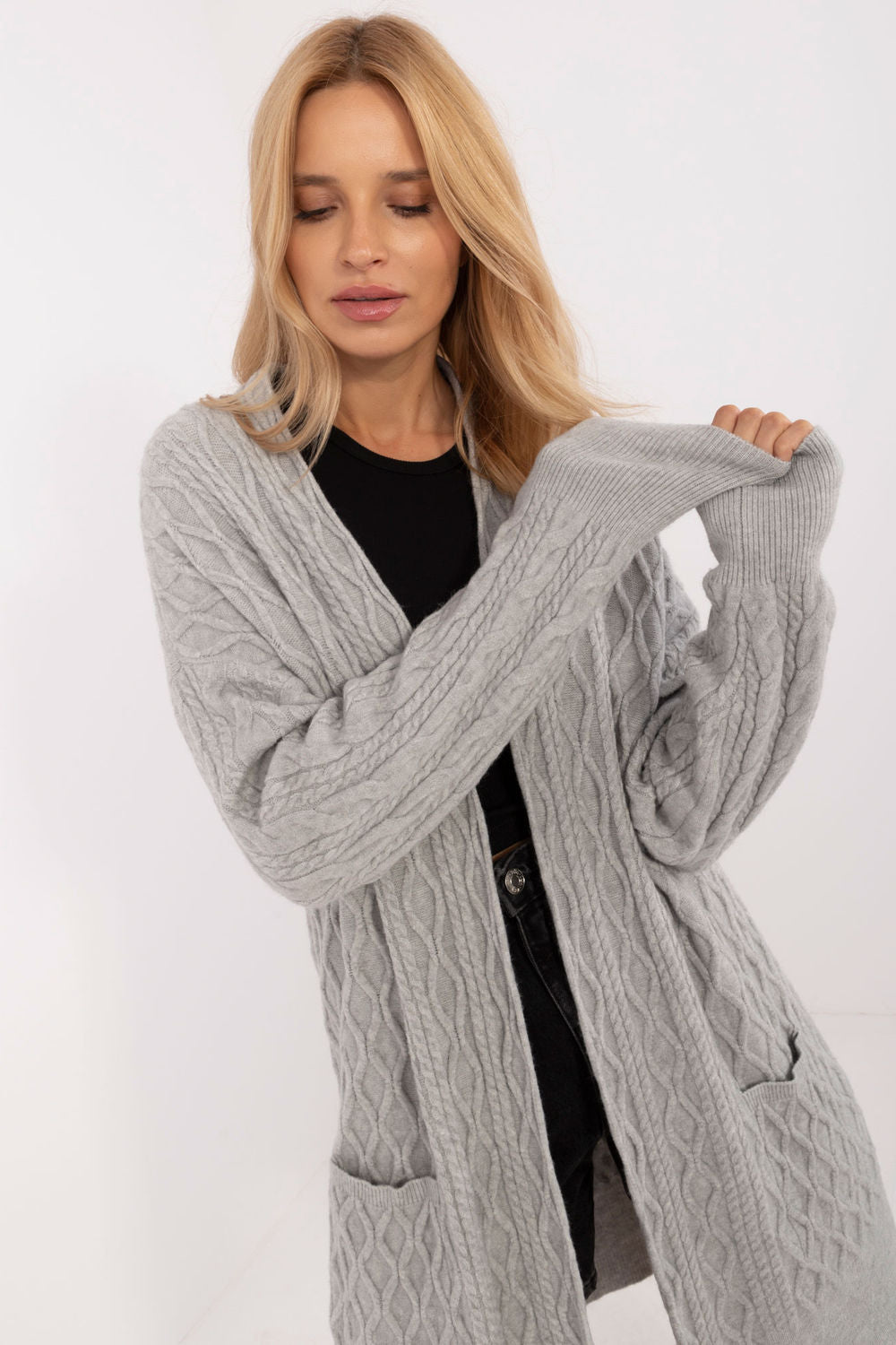 AT Grey Long Sleeve Cardigan with Pockets