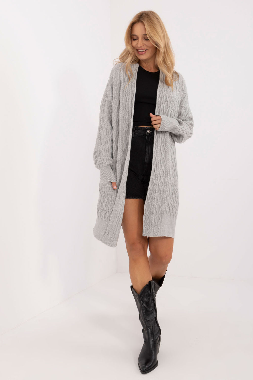 AT Grey Long Sleeve Cardigan with Pockets - view 2