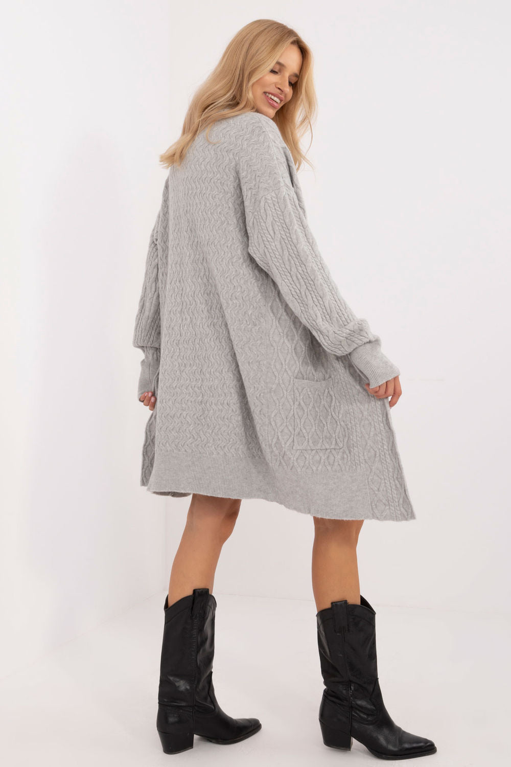 AT Grey Long Sleeve Cardigan with Pockets - view 3