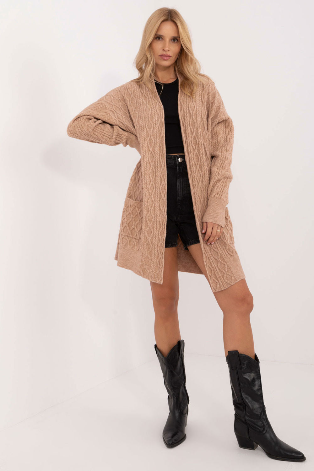 AT Camel Acrylic Long Sleeve Cardigan