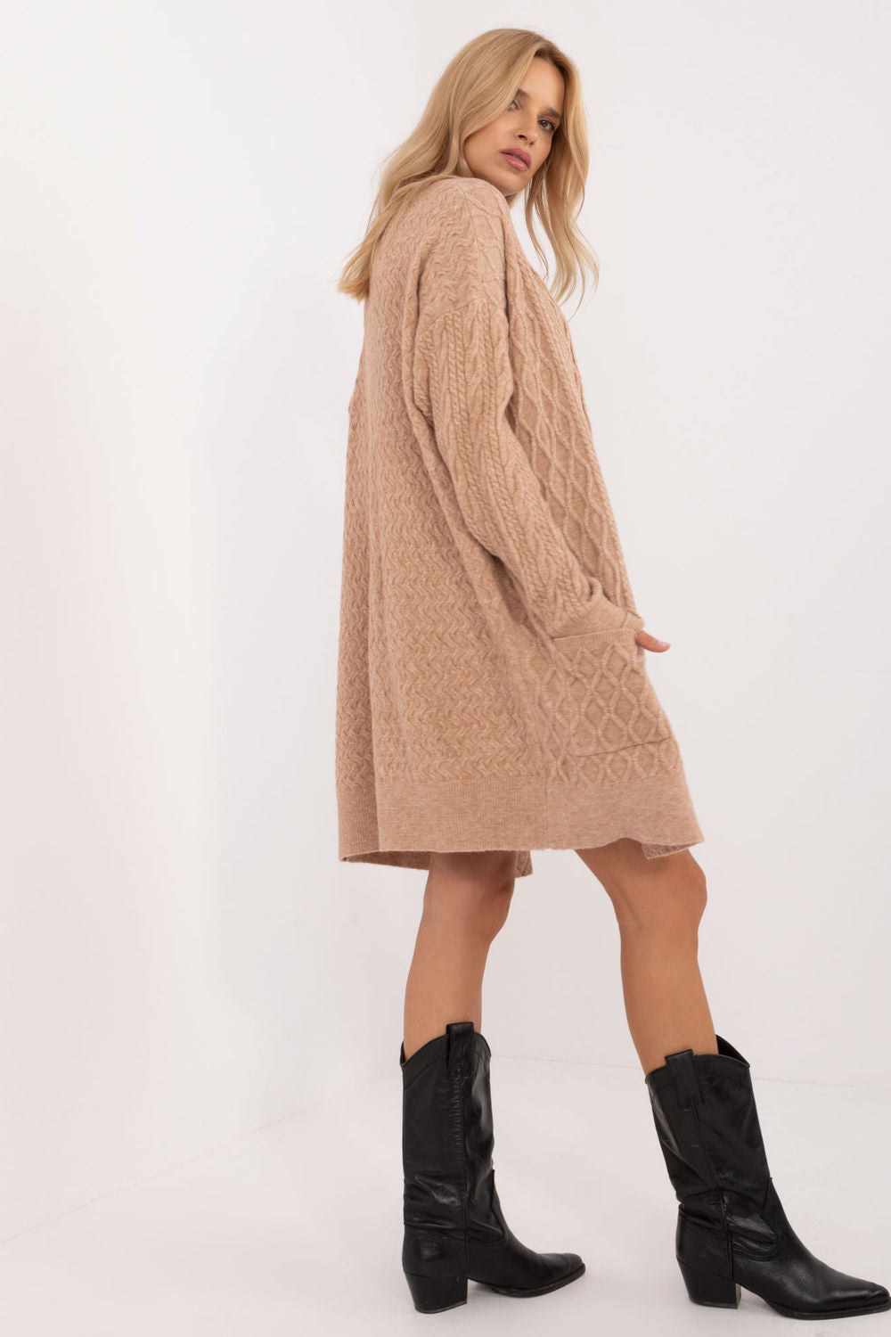 AT Camel Acrylic Long Sleeve Cardigan - view 2