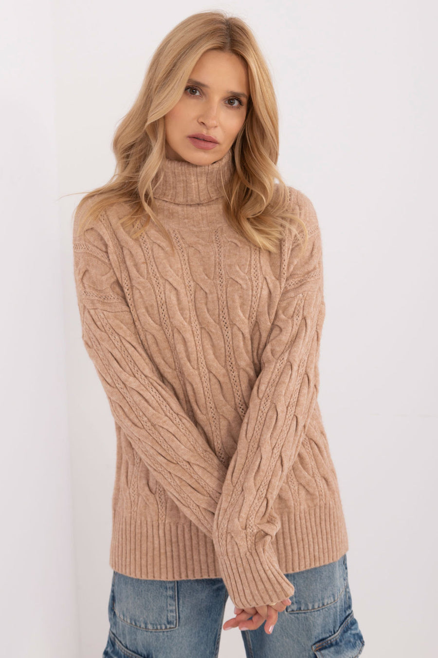 AT Camel Acrylic Long Sleeve Roll Neck Jumper