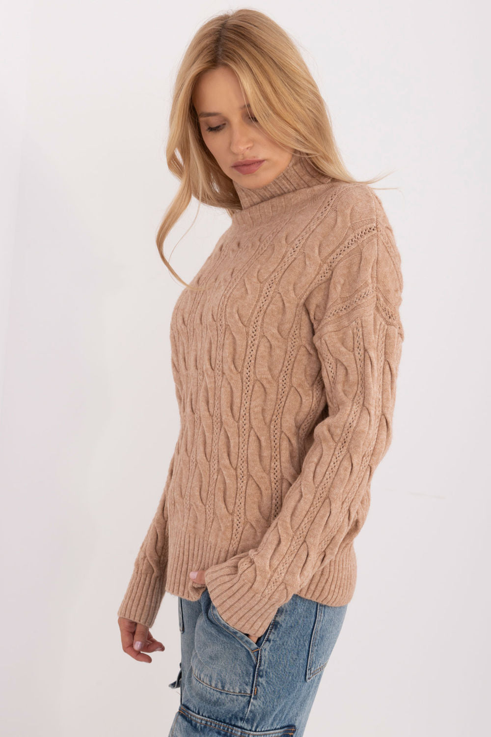 AT Camel Acrylic Long Sleeve Roll Neck Jumper - view 2