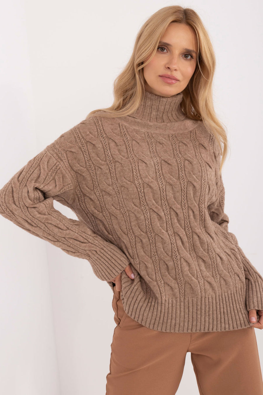 AT Dark Beige Long Sleeve Roll Neck Jumper