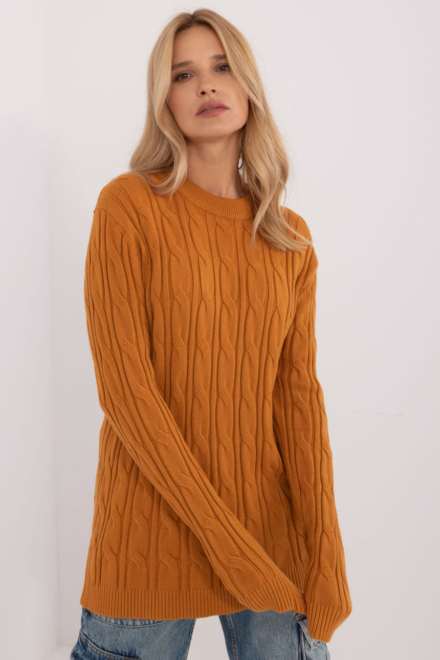 AT Dark Yellow Round Neck Long Sleeve Jumper