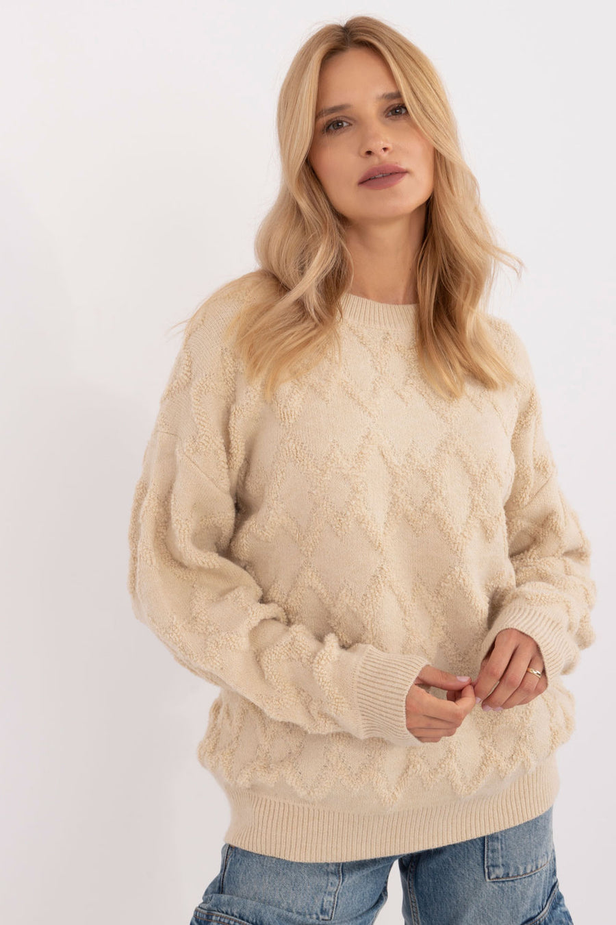 AT Light Beige Round Neck Long Sleeve Jumper