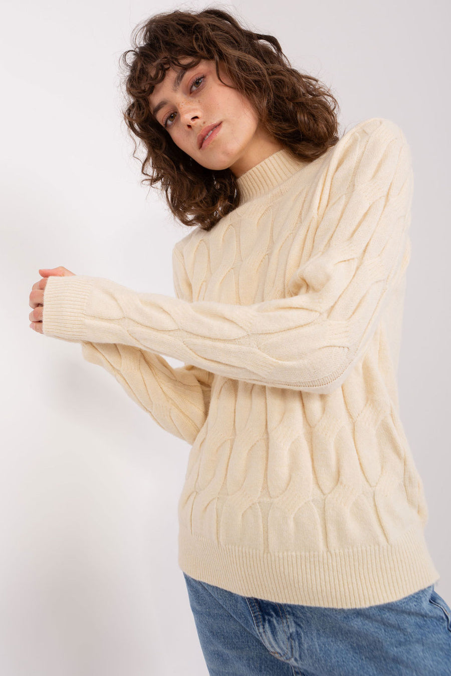 AT Light Beige Roll Neck Long Sleeve Jumper