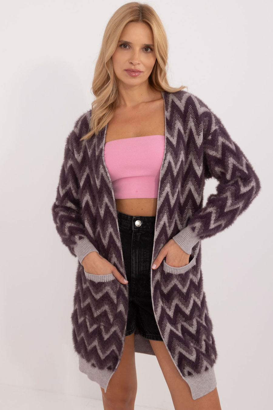 AT Dark Violet Long Sleeve Cardigan