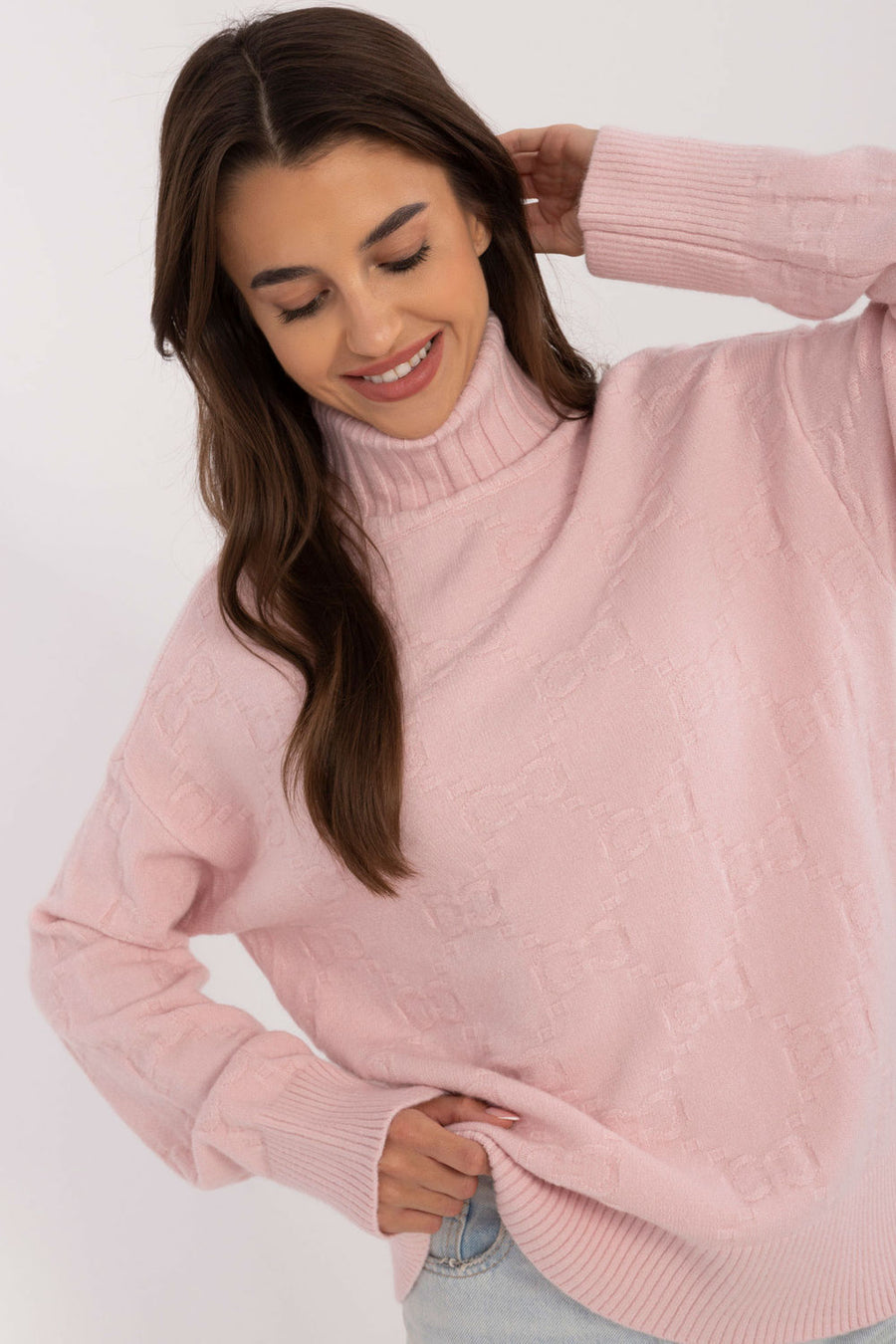 AT Light Pink Acrylic Long Sleeve Roll Neck Jumper