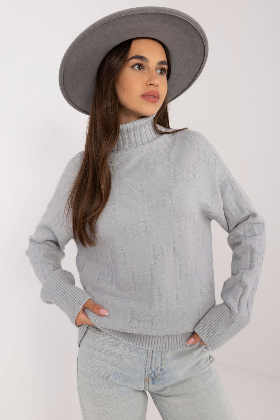 AT Grey Long Sleeve Roll Neck Jumper