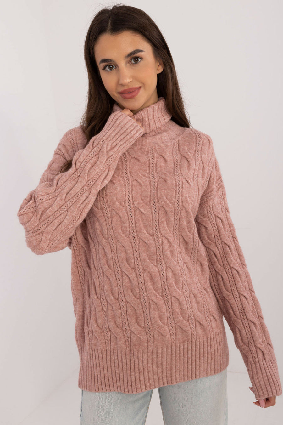 AT Dark Pink Acrylic Long Sleeve Roll Neck Jumper