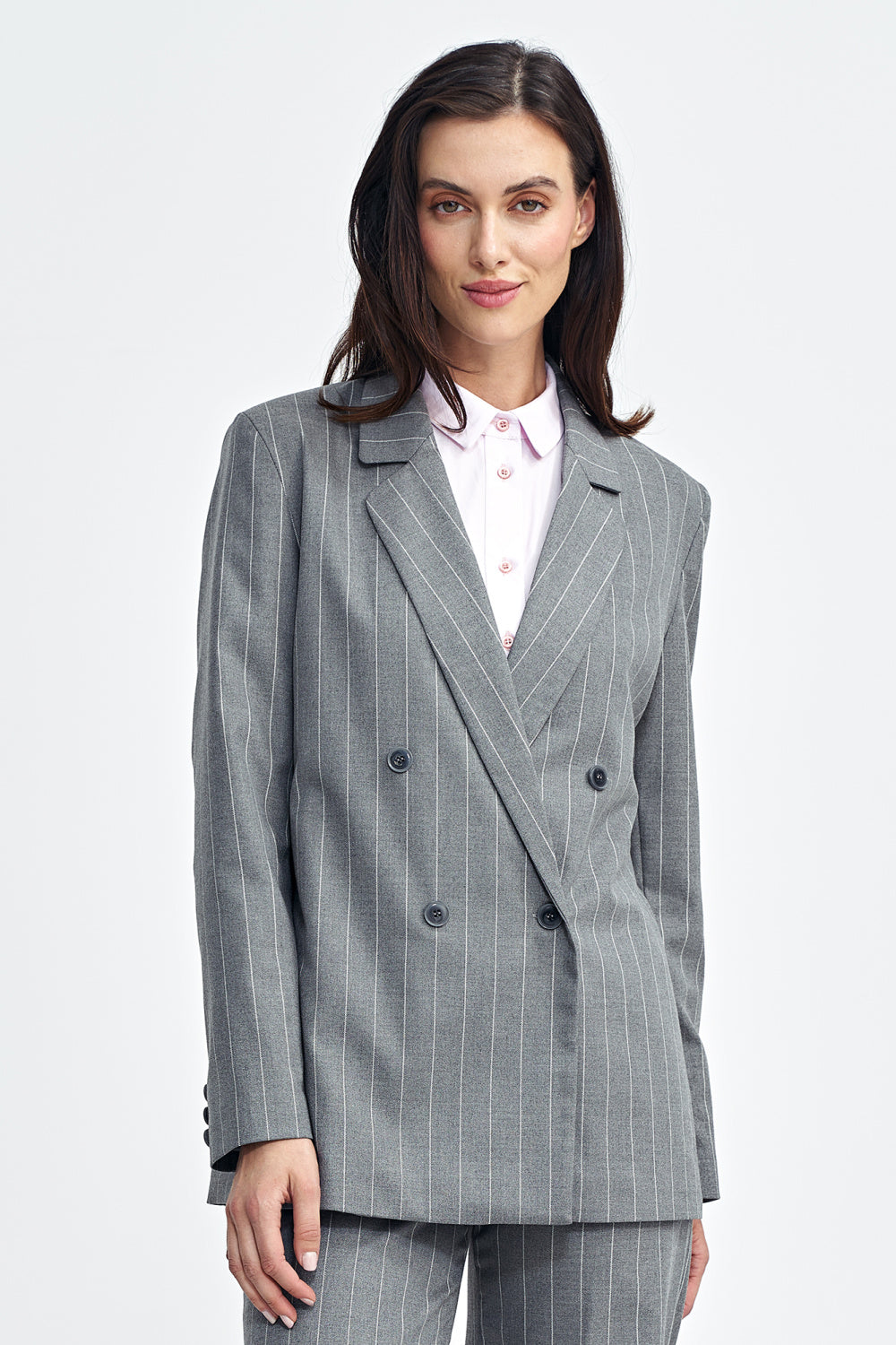 Nife Grey Striped Oversized Jacket - view 4