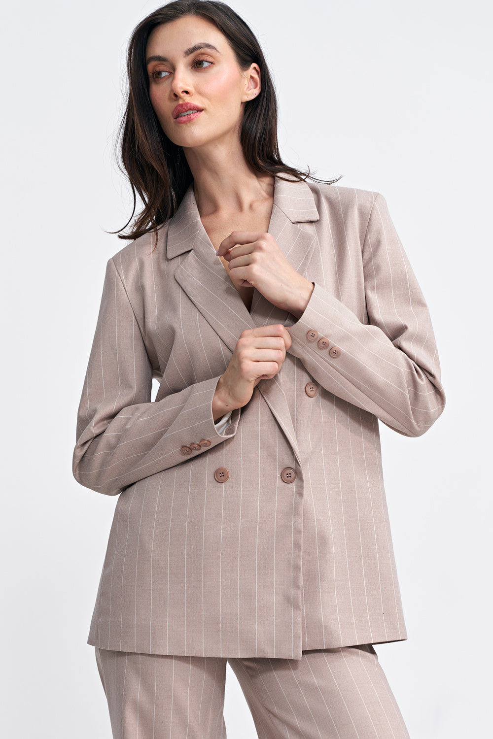 Nife Beige Striped Oversized Jacket - view 4