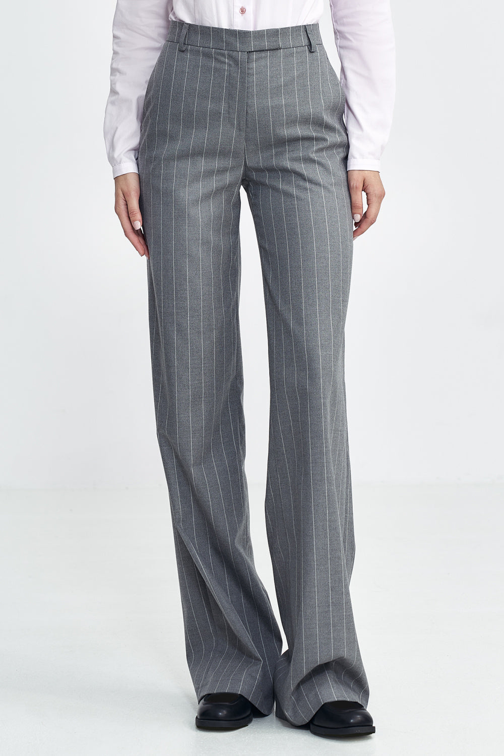 Nife Grey Striped Bodycon Trousers