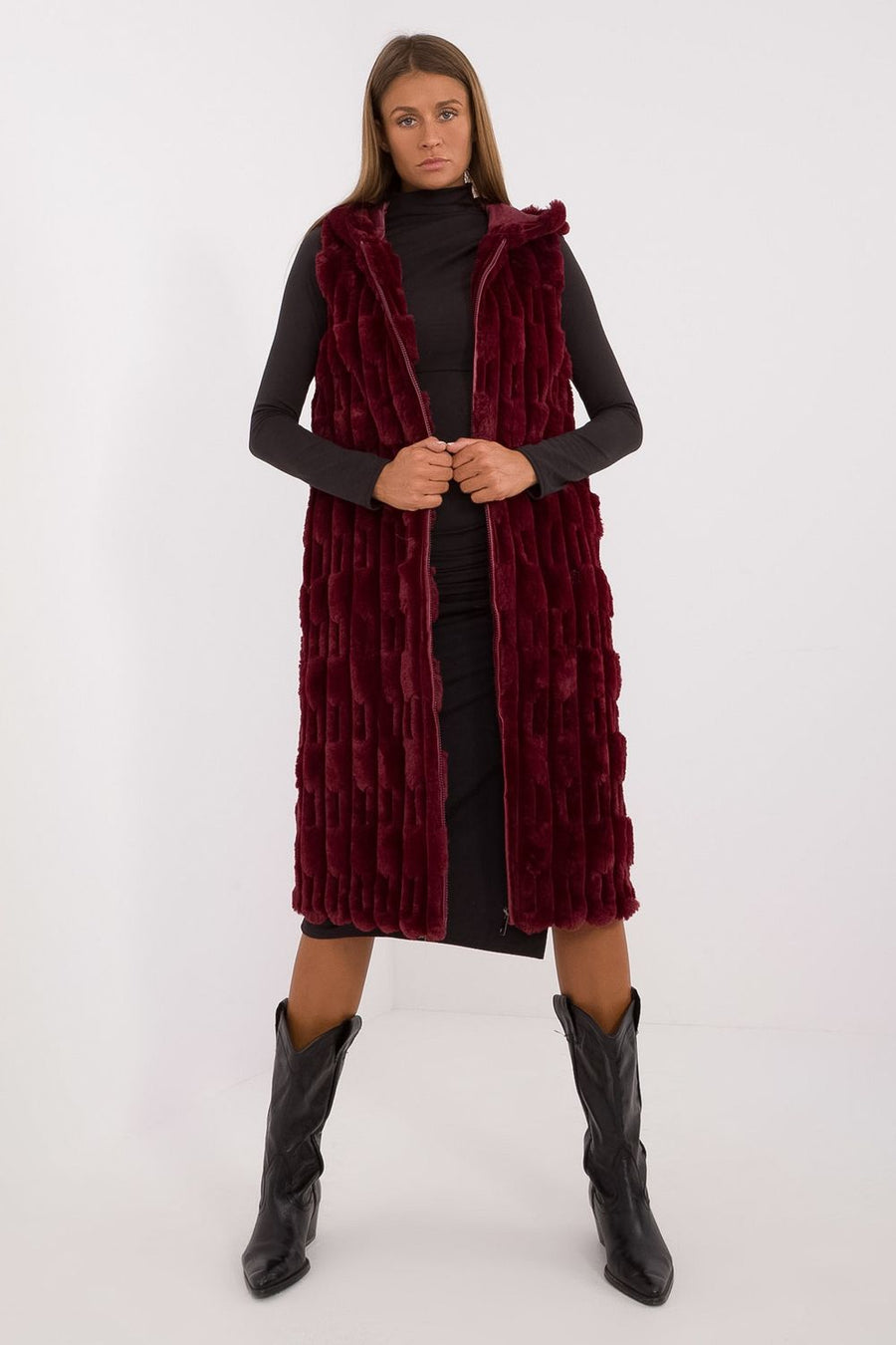 AT Burgundy Hooded Zip Up Gilet