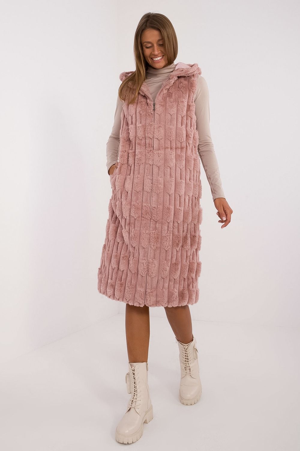 AT Dark Pink Hooded Zip Up Gilet