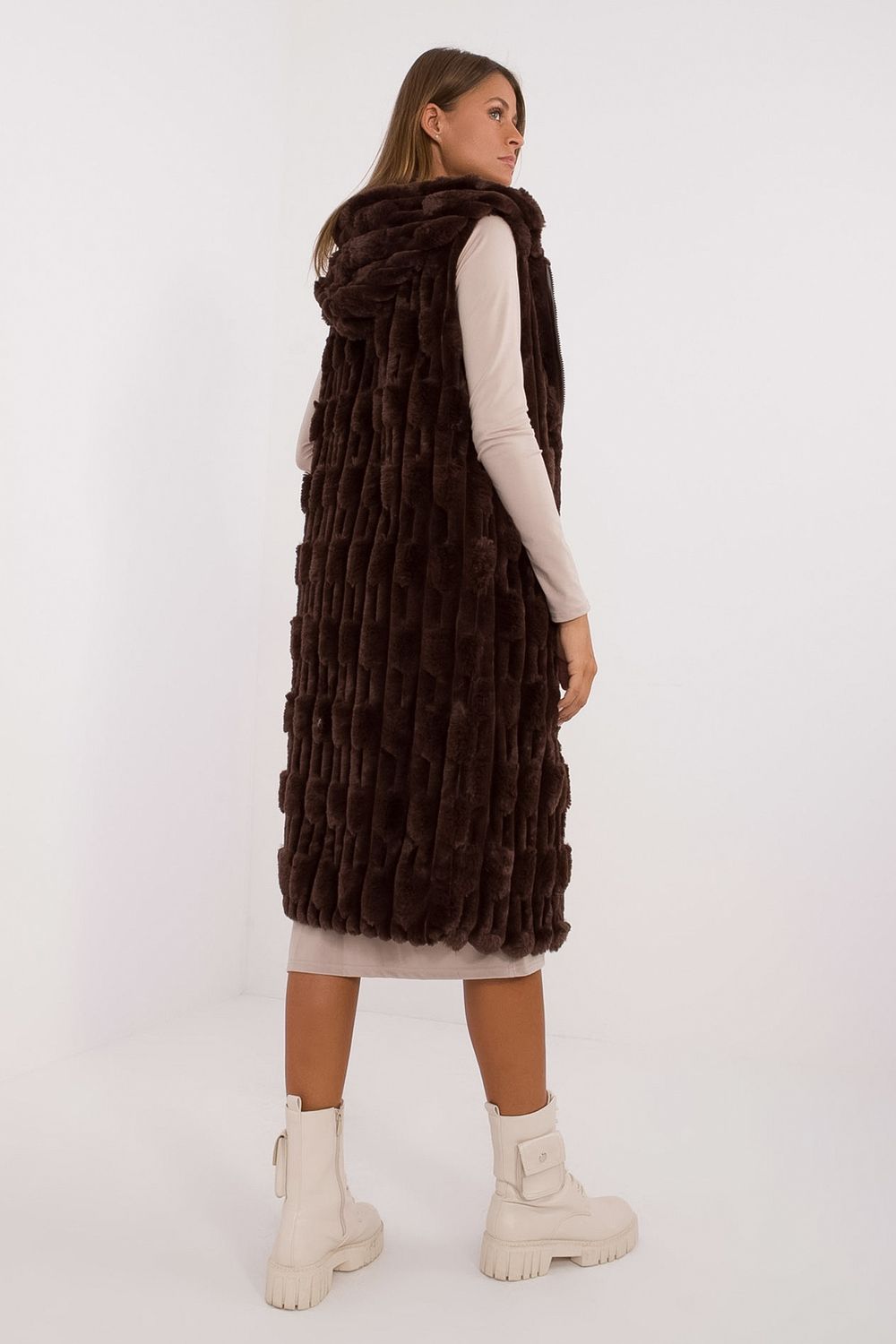 AT Dark Brown Polyester Hooded Zip Up Gilet - view 2