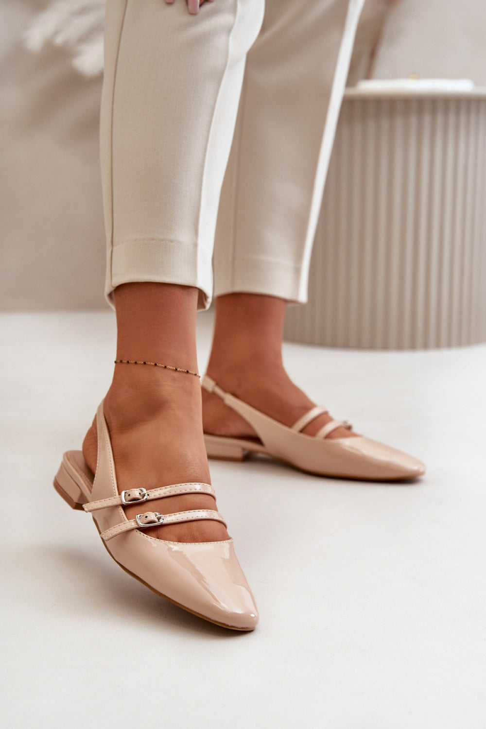 Step In Style Bialettia Beige Faux Leather Ballet Flats