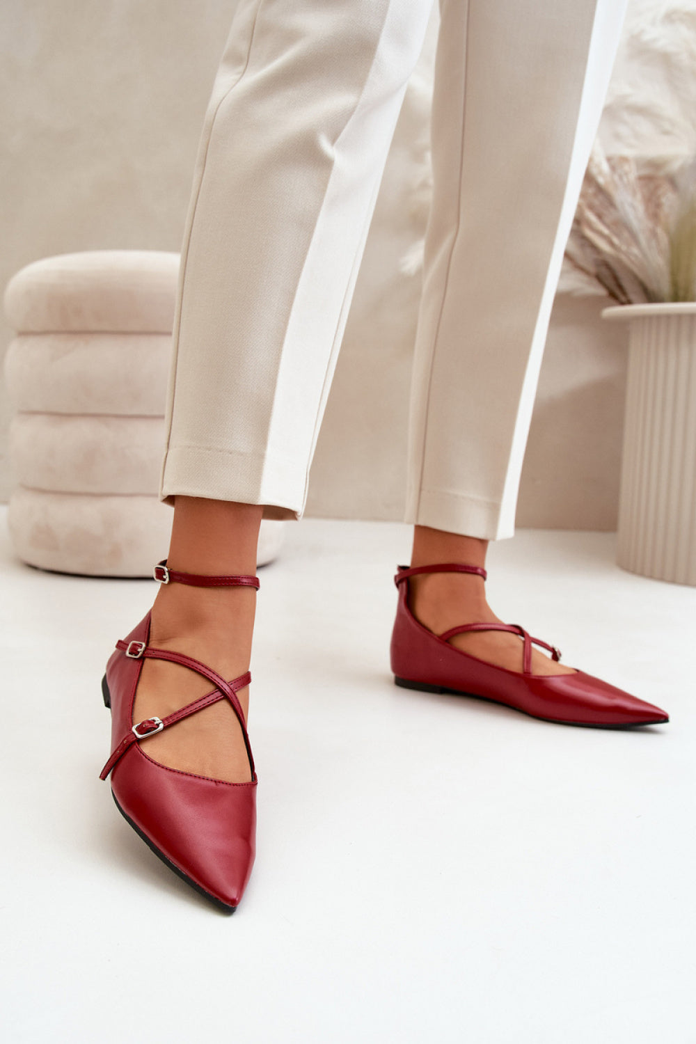 Step In Style Violra Burgundy Faux Leather Flat Ballet Flats