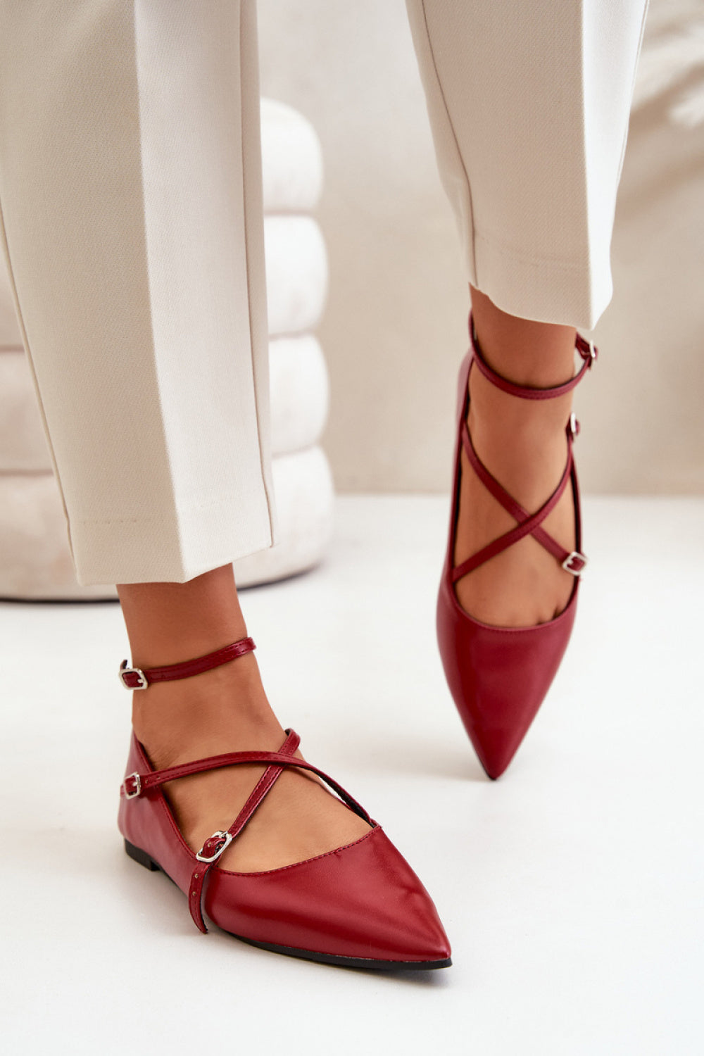 Step In Style Violra Burgundy Faux Leather Flat Ballet Flats - view 3