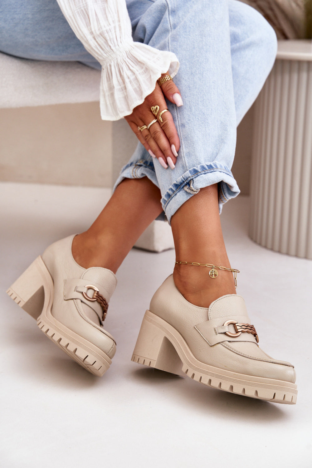 Step In Style Zazoo Light Beige Block Heel Heeled Shoes - view 3