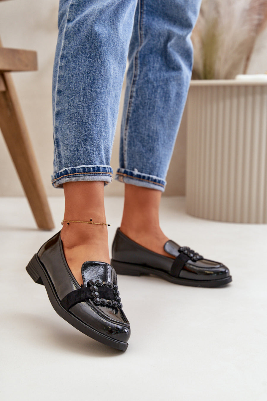 Step In Style Vinceza Black Faux Leather Moccasins