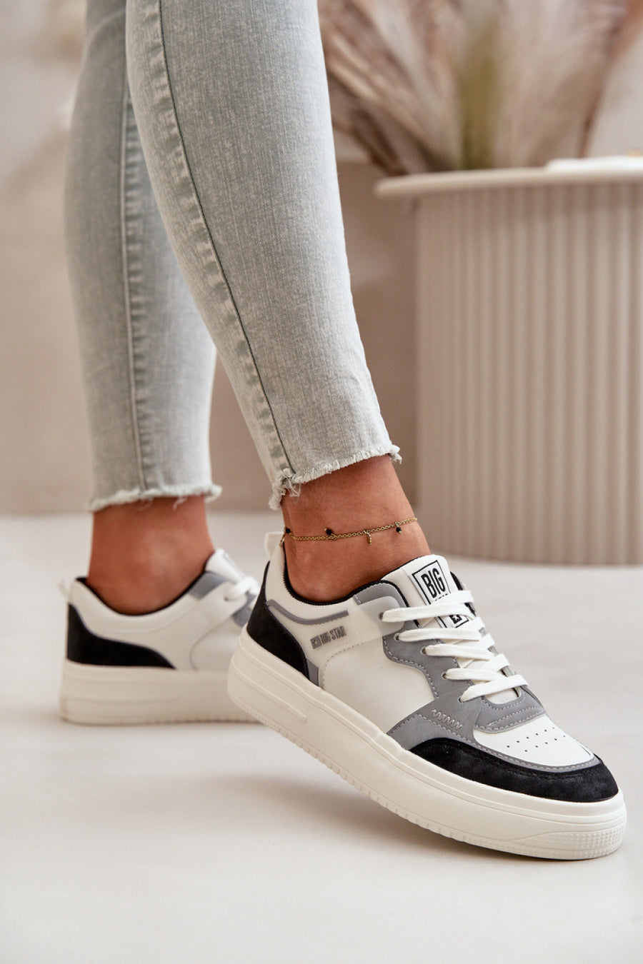 Step In Style Grey Faux Leather Trainers